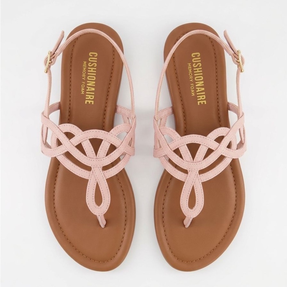 Cushionaire Pink Braided Toe-Loop Slingback Sandals